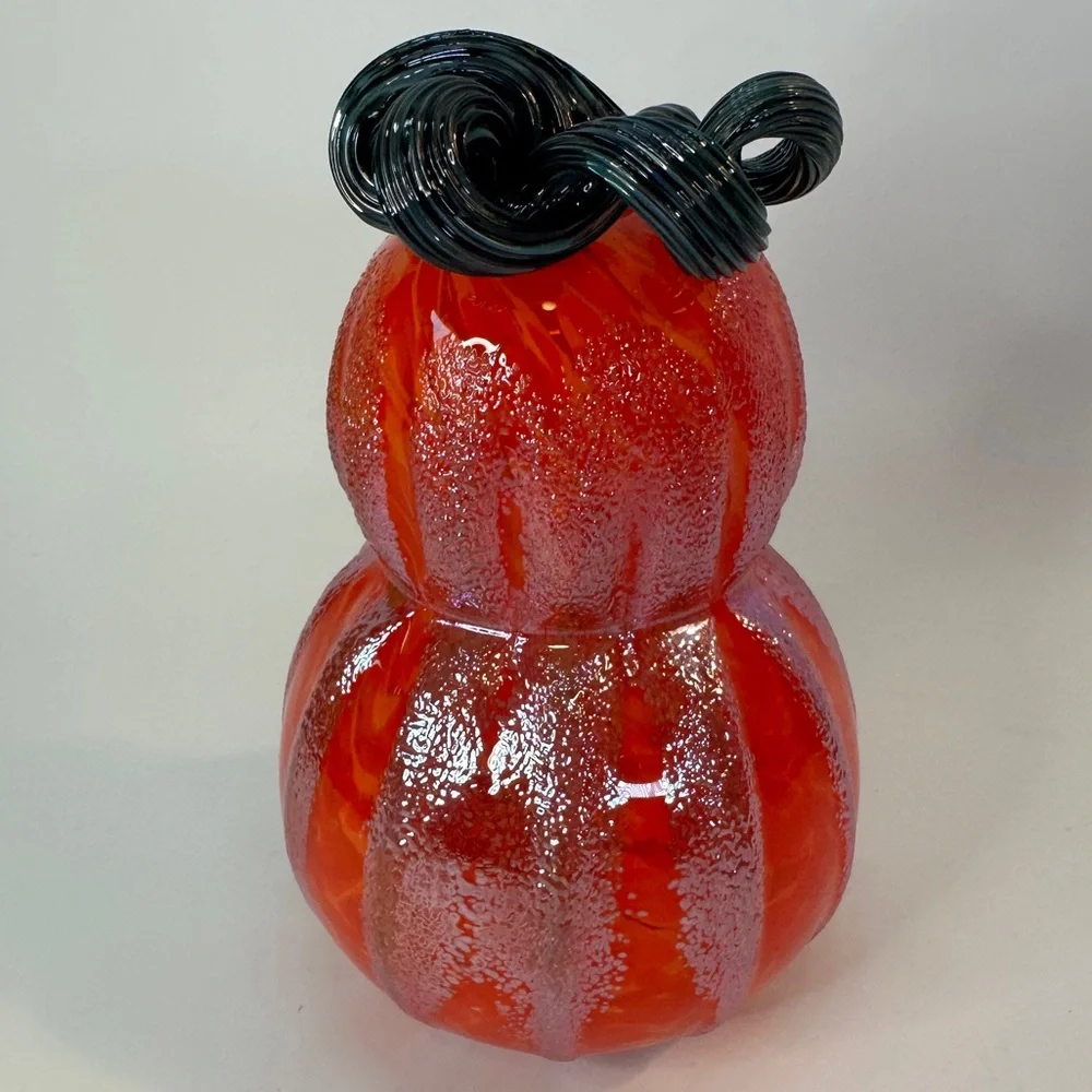 Beautiful Hand Blown‎ Glasss Pumpkin Gourd Orange Shimmer Iridescent